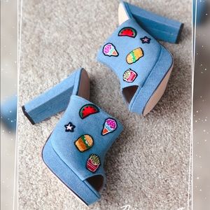 Denim Platform Peep Toe Sandals Heels